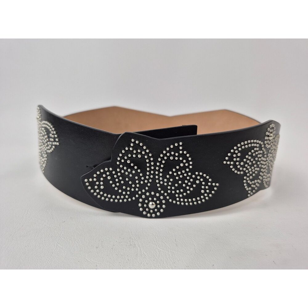 Alaïa Women's Black Leather Silver Studded Butterfly Belt Size 75 Alaia
